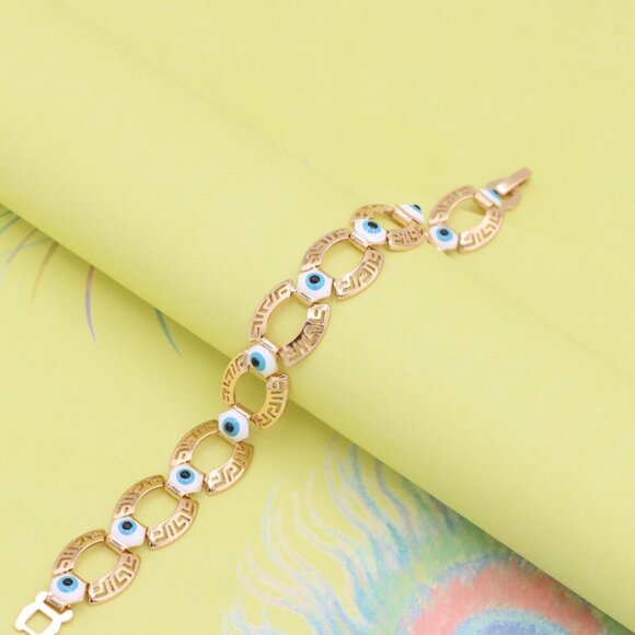 "Rose Gold Evil Eye Bracelet with Geometric Links, XPBL1013 - Picture 3 of 12